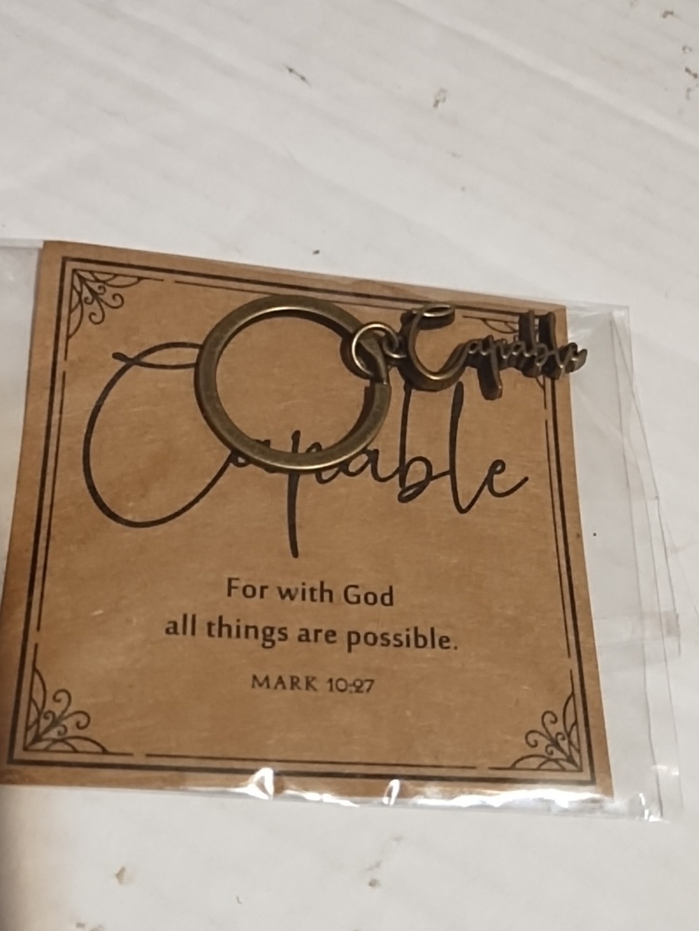 New Capable Script Charm Keyring - Gold Tone - Picture 3 of 5